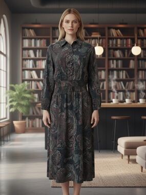 NWT 89th & Madison Dark Teal and Black Paisley dress